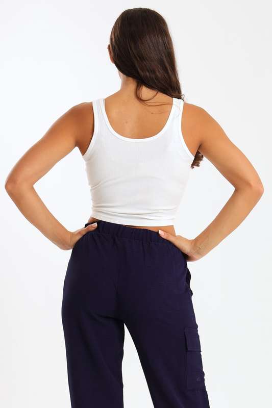 Ladies Ribbed Vest Knotted LULU Crop Top