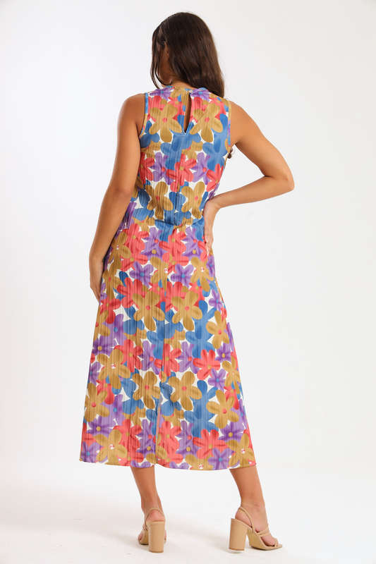 Londyn Ladies Sleeveless Pleated Floral Summer Dress