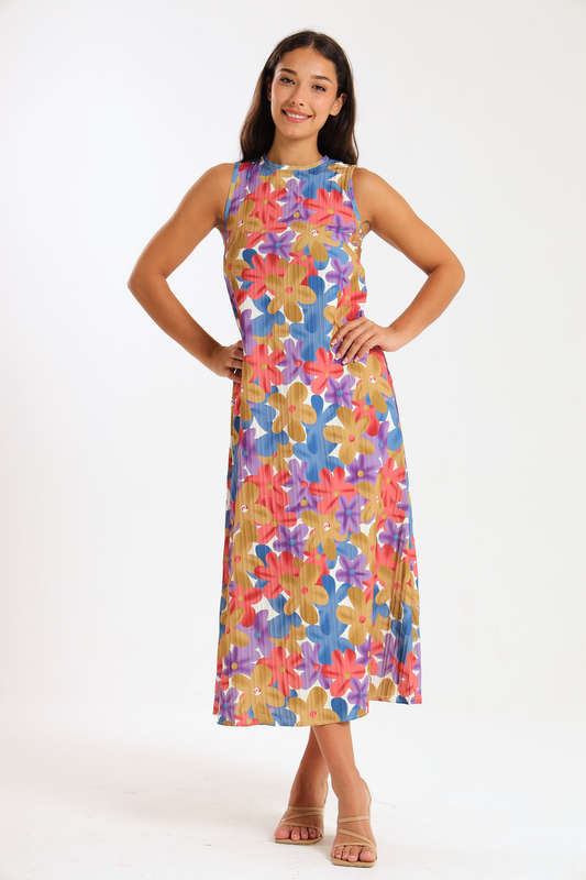 Londyn Ladies Sleeveless Pleated Floral Summer Dress
