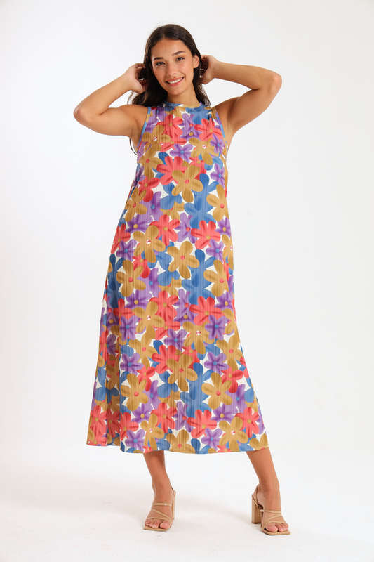 Londyn Ladies Sleeveless Pleated Floral Summer Dress