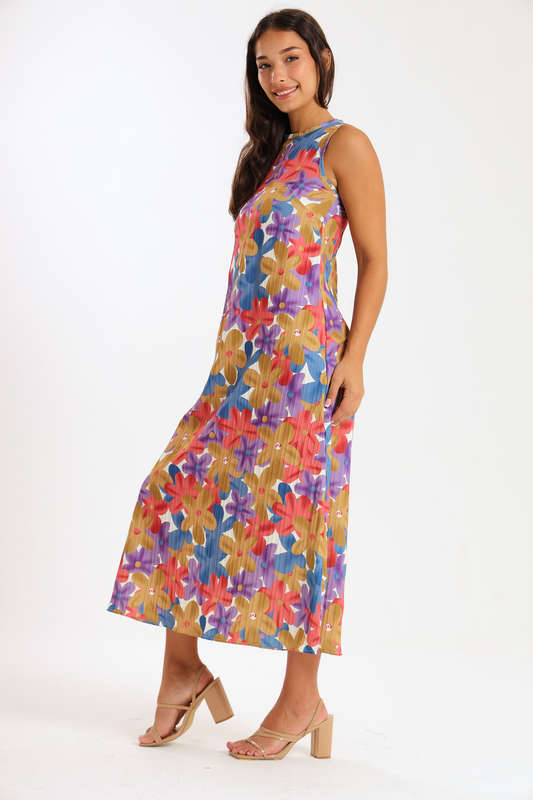 Londyn Ladies Sleeveless Pleated Floral Summer Dress