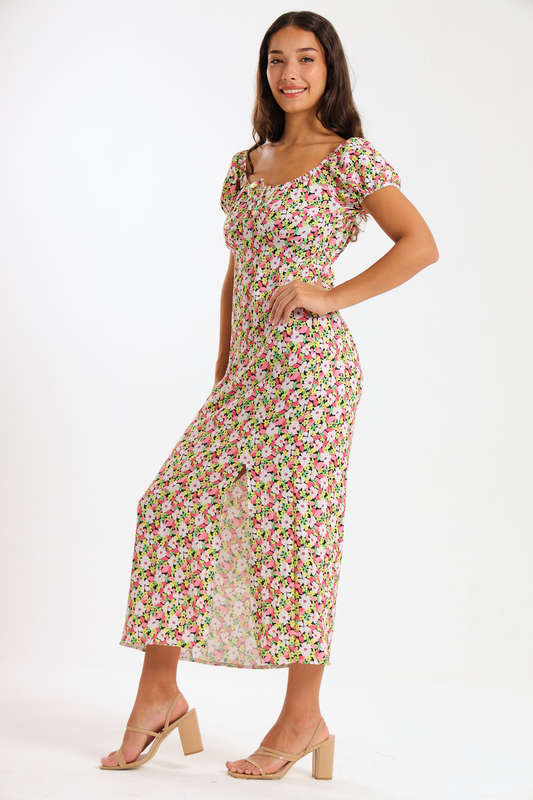 Maxine Ladies Printed Midaxi Short Sleeve Summer Dress