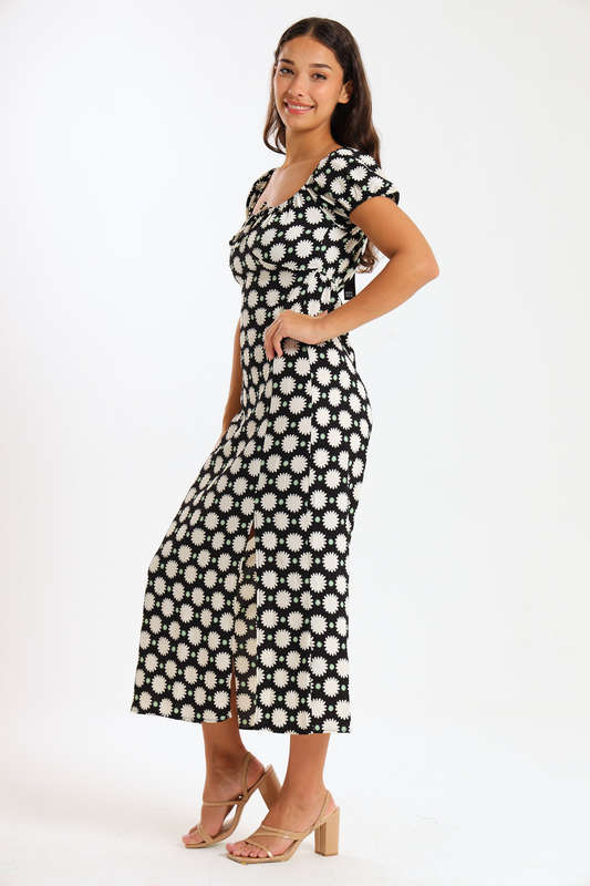 Maxine Ladies Printed Midaxi Short Sleeve Summer Dress