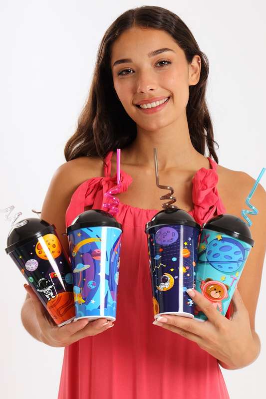 Senza® 4 Pack Space Sipper Party Cups with Lids and Straws for Kids 350 ml