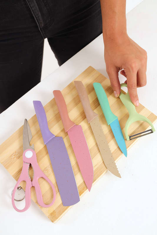 Senza® 6 Pcs Wheat Straw Non-stick Coating Knife Stainless Steel Kitchen Knife Set