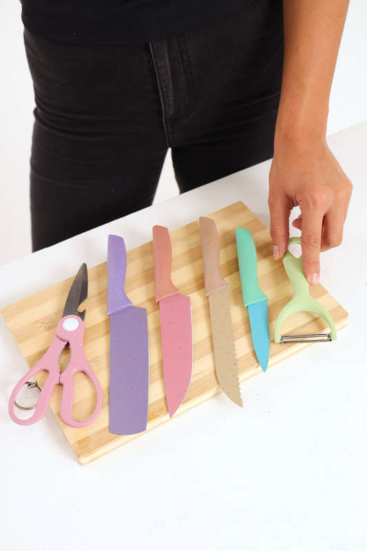 Senza® 6 Pcs Wheat Straw Non-stick Coating Knife Stainless Steel Kitchen Knife Set