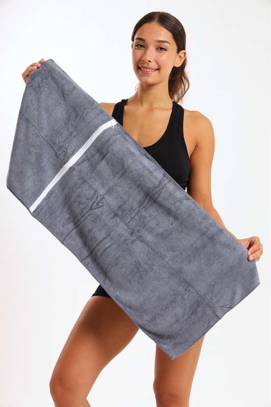 Gym Yoga Training Towel With Zipper Pocket 400mm x 900mm