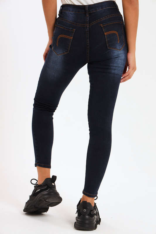 Ladies Blue High Rise Stretch Skinny Jeans