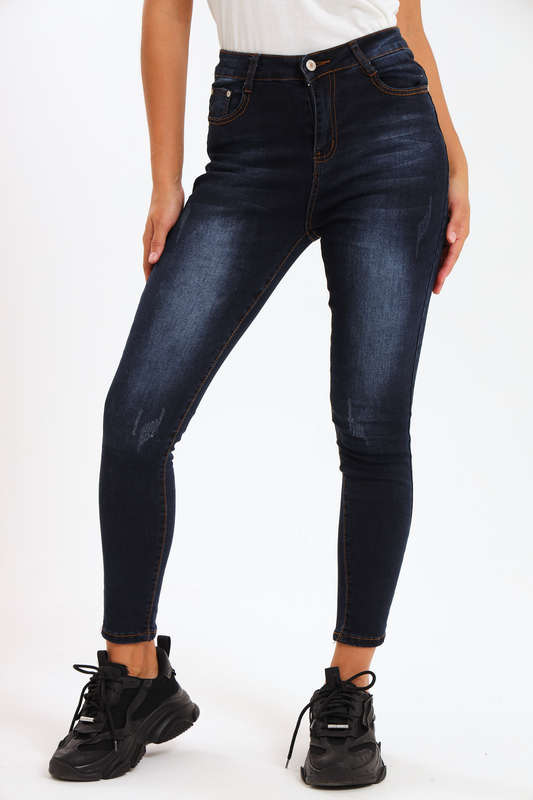Ladies Blue High Rise Stretch Skinny Jeans