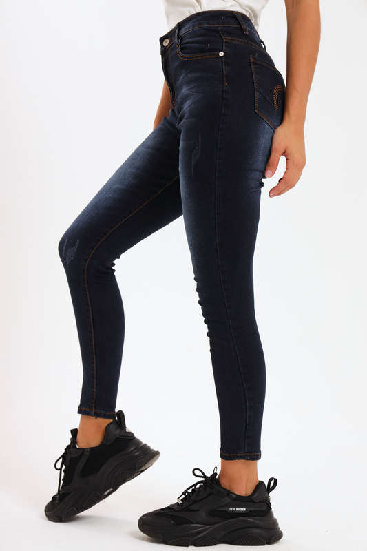 Ladies Blue High Rise Stretch Skinny Jeans