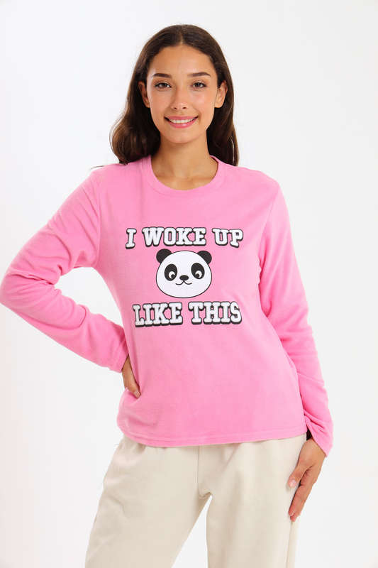 Ladies Long Sleeve Fleece Line Pyjama Tops