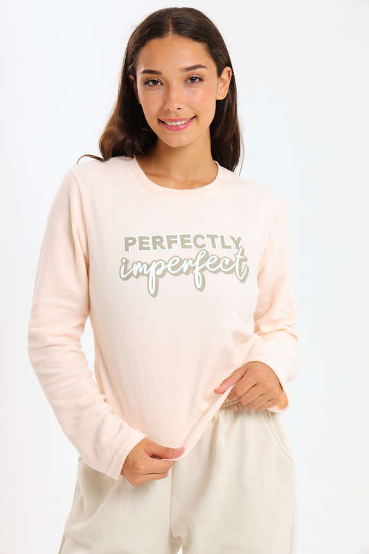 Ladies Long Sleeve Fleece Line Pyjama Tops