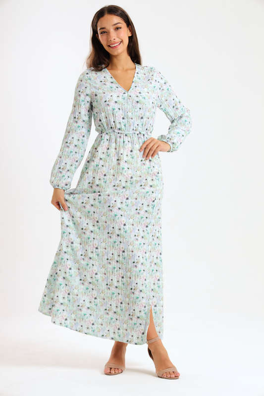 Annalee Long Sleeve Pleated Maxi Dress