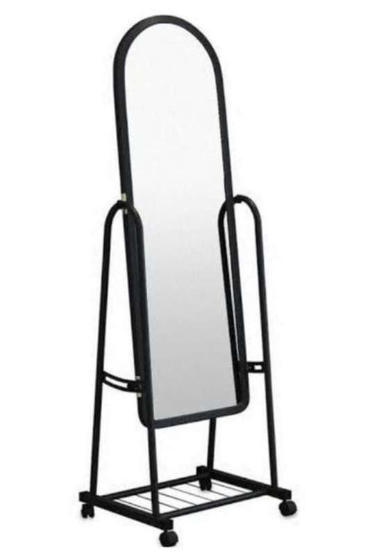 Black Freestanding Tilt Mirror on Wheels &amp; Storage Shelf 1600mm