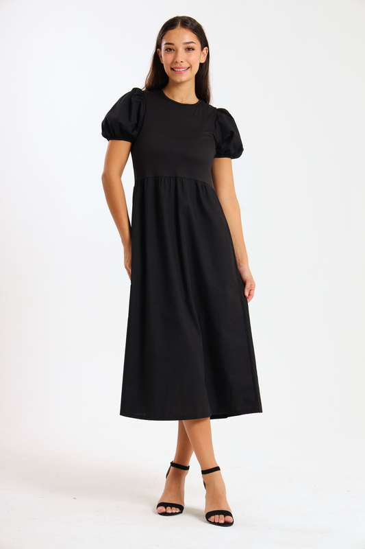 Dianna Puff Sleeve Rib Combo Midaxi Dress