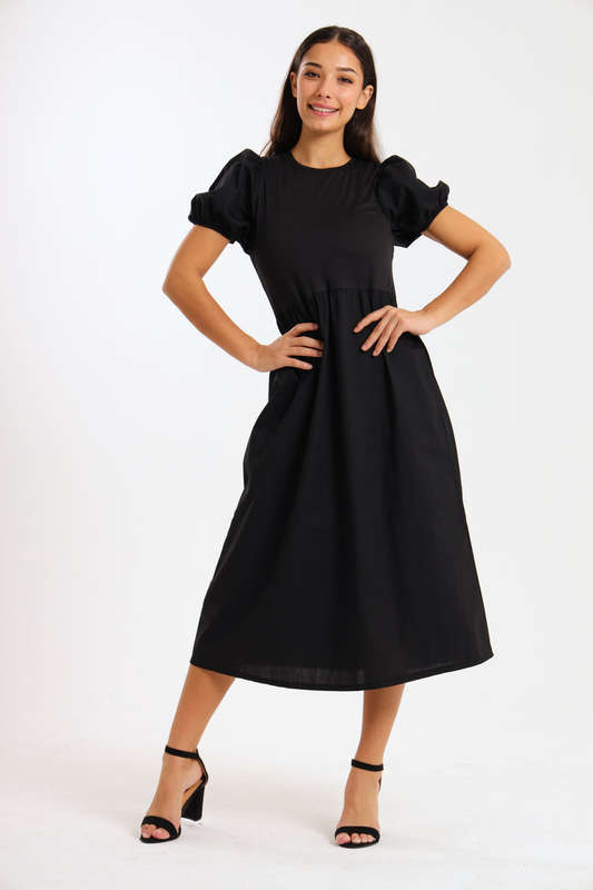 Dianna Puff Sleeve Rib Combo Midaxi Dress