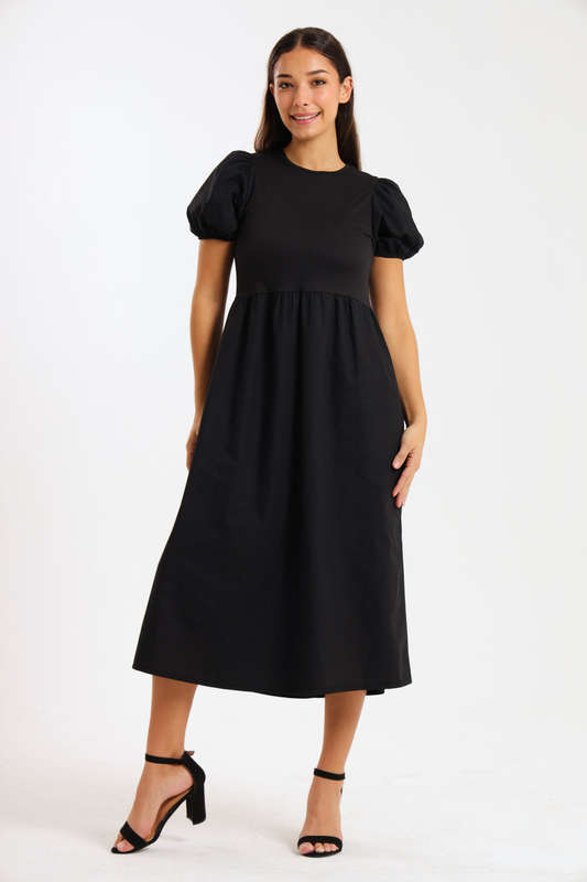 Dianna Puff Sleeve Rib Combo Midaxi Dress
