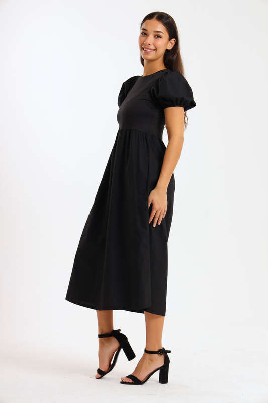 Dianna Puff Sleeve Rib Combo Midaxi Dress