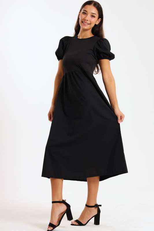 Dianna Puff Sleeve Rib Combo Midaxi Dress