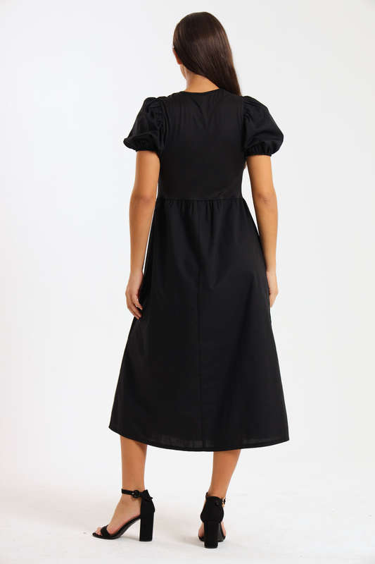 Dianna Puff Sleeve Rib Combo Midaxi Dress