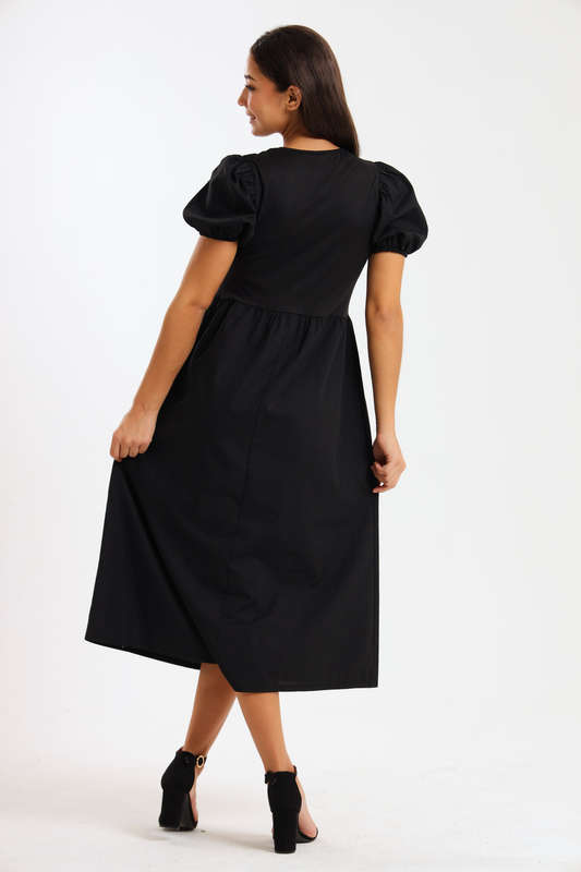 Dianna Puff Sleeve Rib Combo Midaxi Dress