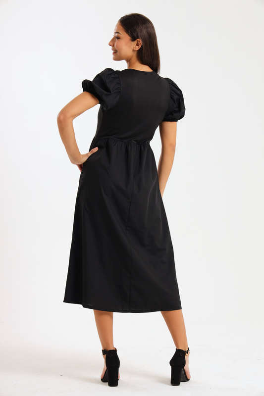 Dianna Puff Sleeve Rib Combo Midaxi Dress
