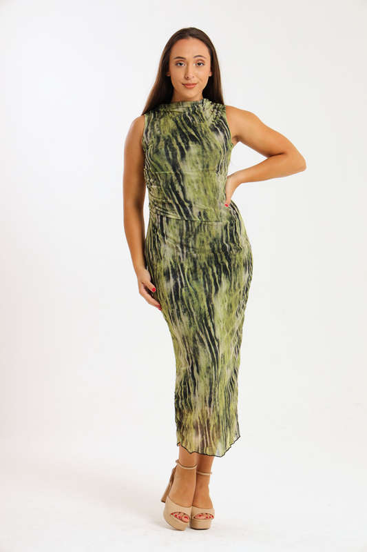 Khloe Sleeveless Meshed Lined Bodycon Maxi Dress