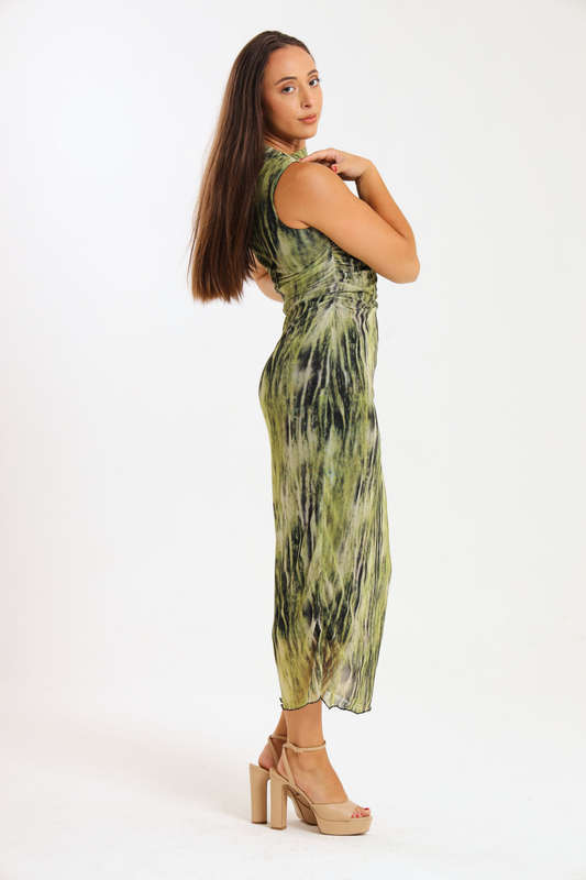 Khloe Sleeveless Meshed Lined Bodycon Maxi Dress