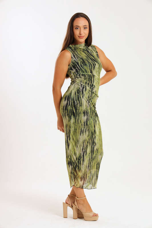 Khloe Sleeveless Meshed Lined Bodycon Maxi Dress