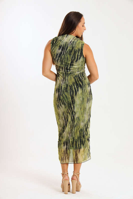 Khloe Sleeveless Meshed Lined Bodycon Maxi Dress