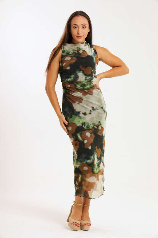 Khloe Sleeveless Meshed Lined Bodycon Maxi Dress