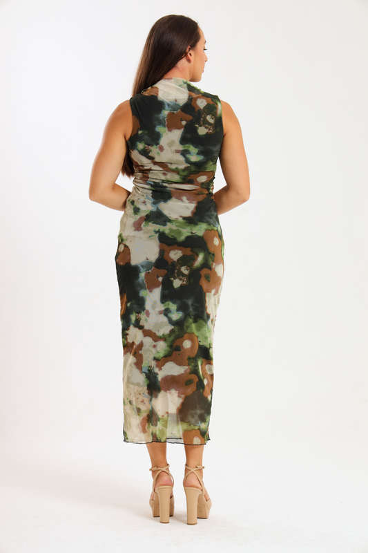 Khloe Sleeveless Meshed Lined Bodycon Maxi Dress