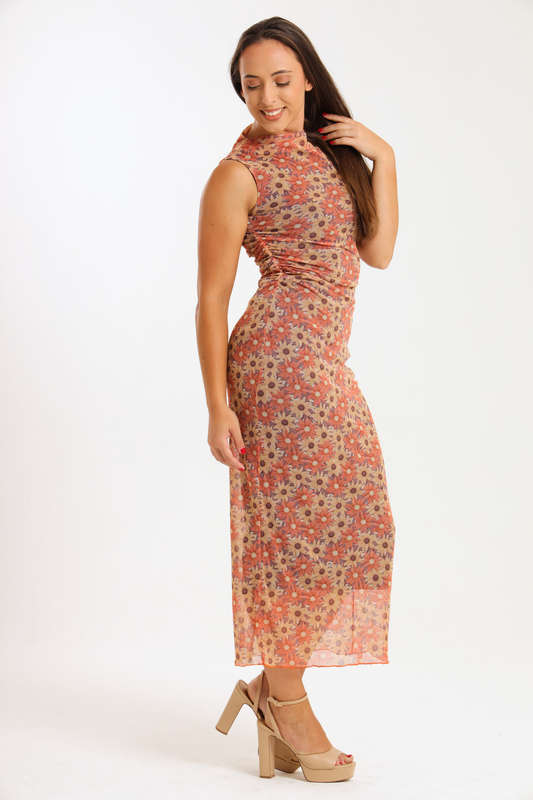 Khloe Sleeveless Meshed Lined Bodycon Maxi Dress