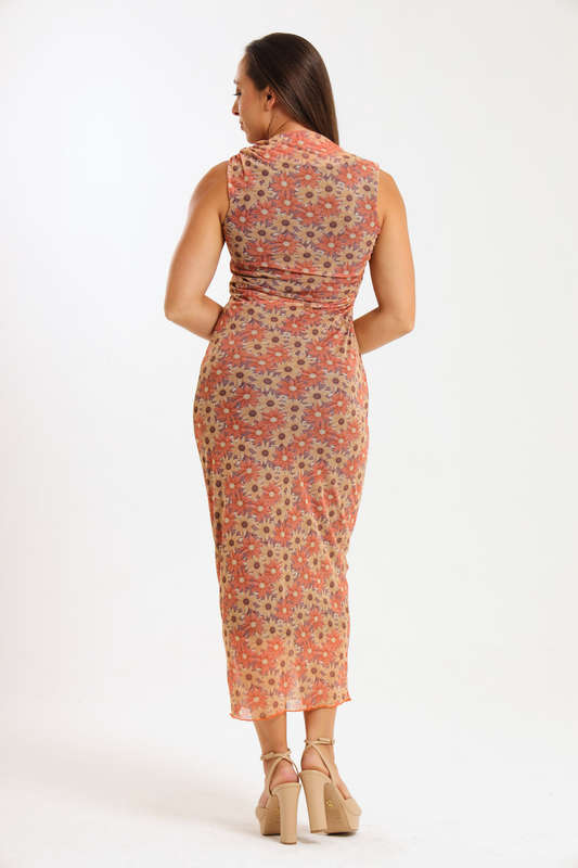 Khloe Sleeveless Meshed Lined Bodycon Maxi Dress