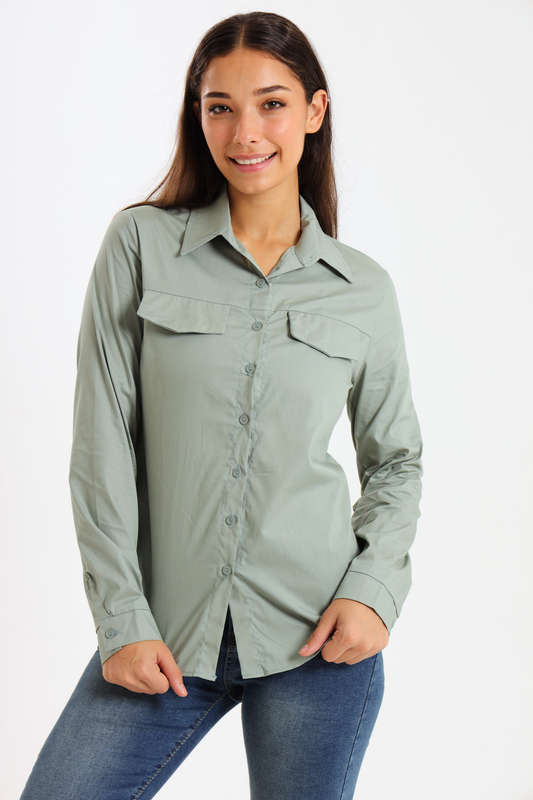 Ladies Classic Botton-Down Maxi Length Shirt