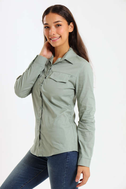 Ladies Classic Botton-Down Maxi Length Shirt