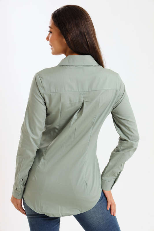 Ladies Classic Botton-Down Maxi Length Shirt