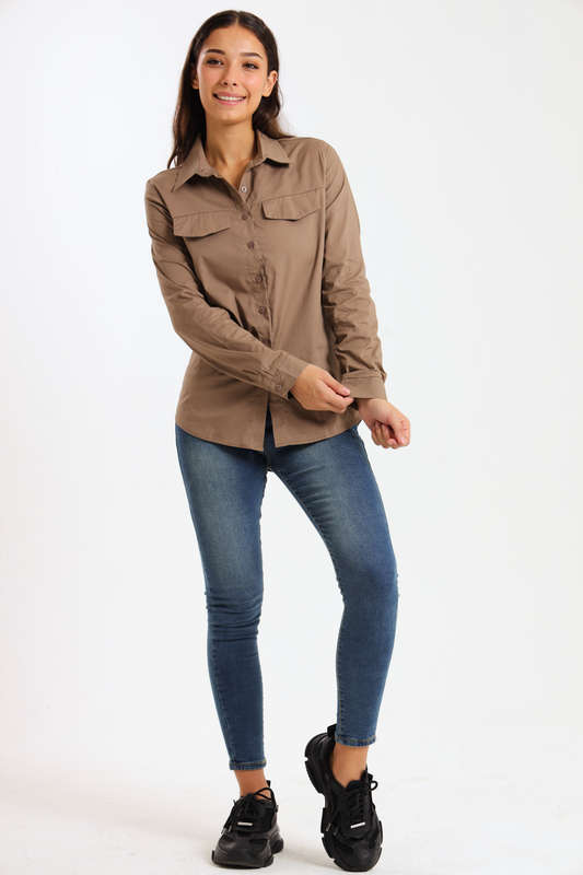 Ladies Classic Botton-Down Maxi Length Shirt
