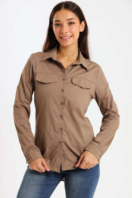 Ladies Classic Botton-Down Maxi Length Shirt