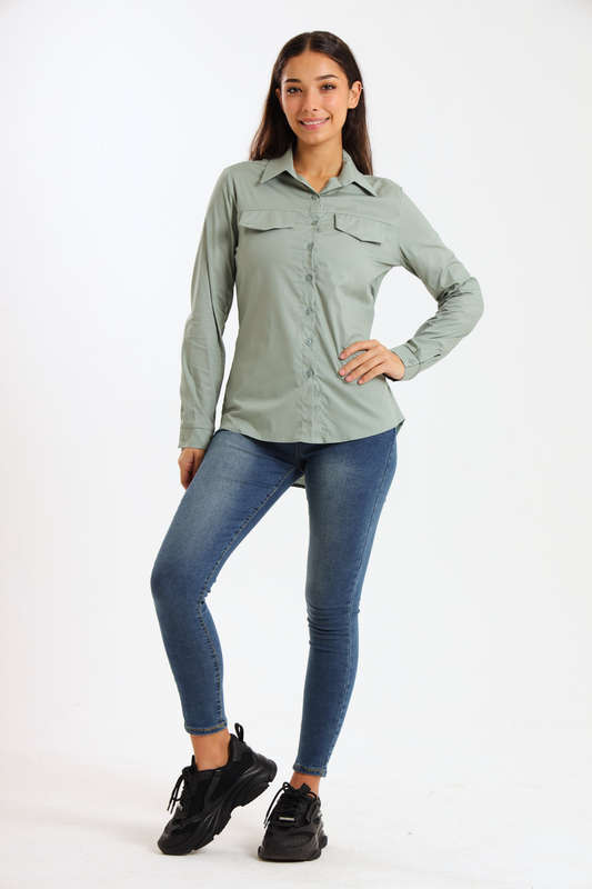 Ladies Classic Botton-Down Maxi Length Shirt