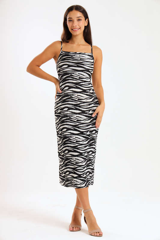 Ladies Elsie Printed Bodre Strappy Evening Dress