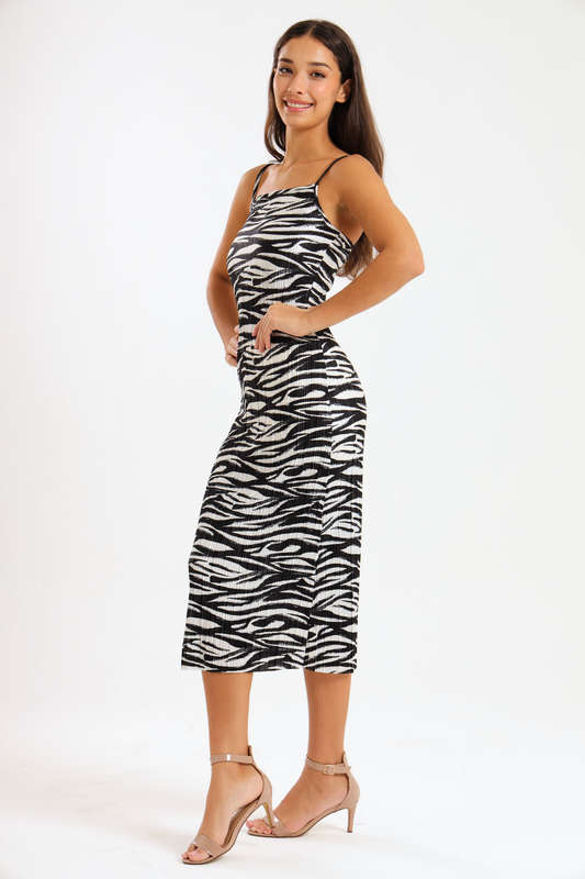 Ladies Elsie Printed Bodre Strappy Evening Dress