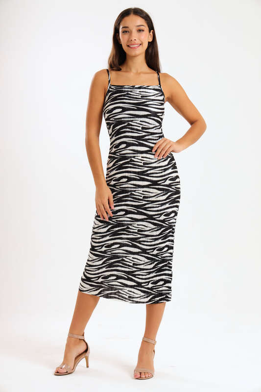 Ladies Elsie Printed Bodre Strappy Evening Dress