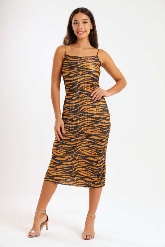 Ladies Elsie Printed Bodre Strappy Evening Dress
