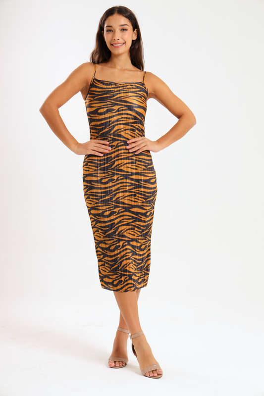 Ladies Elsie Printed Bodre Strappy Evening Dress