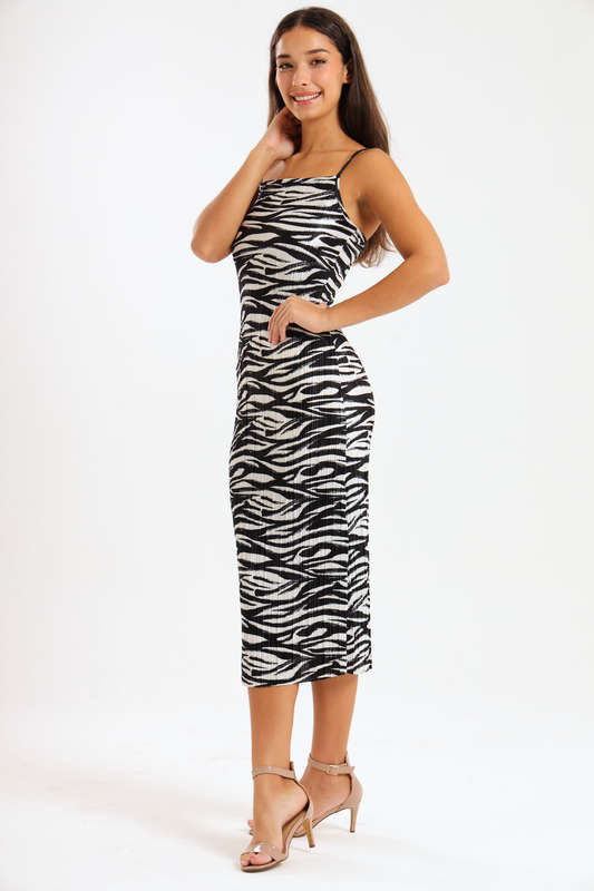 Ladies Elsie Printed Bodre Strappy Evening Dress