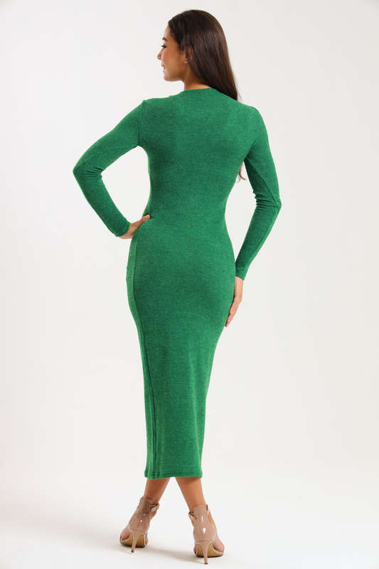 Ladies Italian Ribbed Long Sleeve Bodycon Midaxi Dress