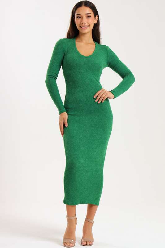 Ladies Italian Ribbed Long Sleeve Bodycon Midaxi Dress