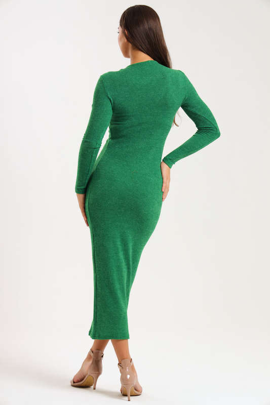 Ladies Italian Ribbed Long Sleeve Bodycon Midaxi Dress