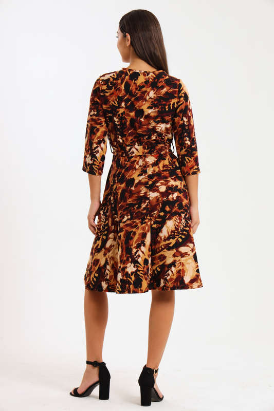 Ladies Printed Belted Midi Dress